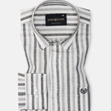 Mersin Cream Stripe Button Down Linen Shirt - John Ellies