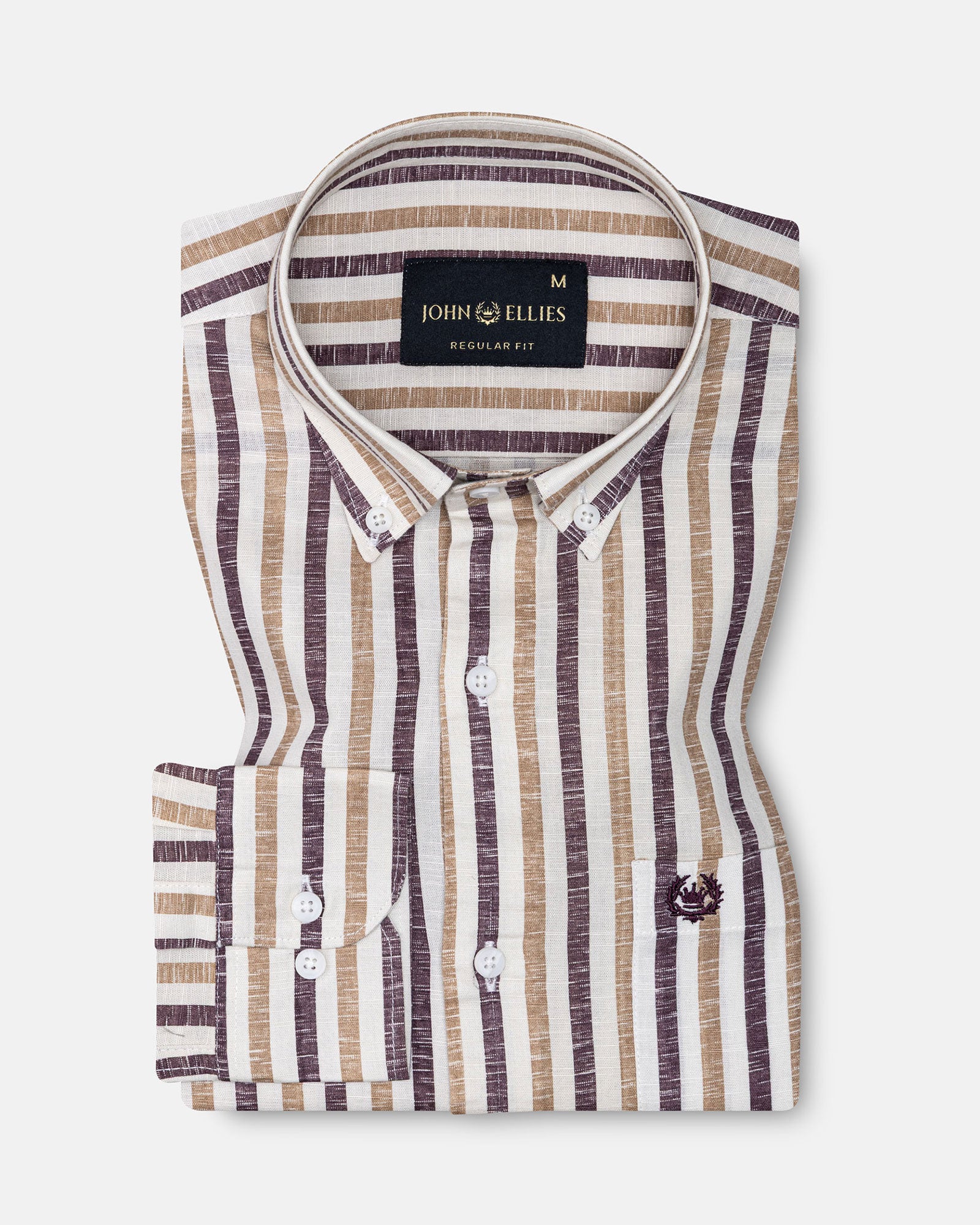 Mersin Brown With Maroon Stripe Button Down Linen Shirt - John Ellies