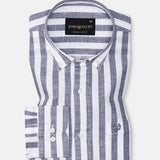 Mersin Black Stripe Button Down Linen Shirt - John Ellies