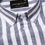 Mersin Black Stripe Button Down Linen Shirt - John Ellies