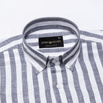 Mersin Black Stripe Button Down Linen Shirt - John Ellies
