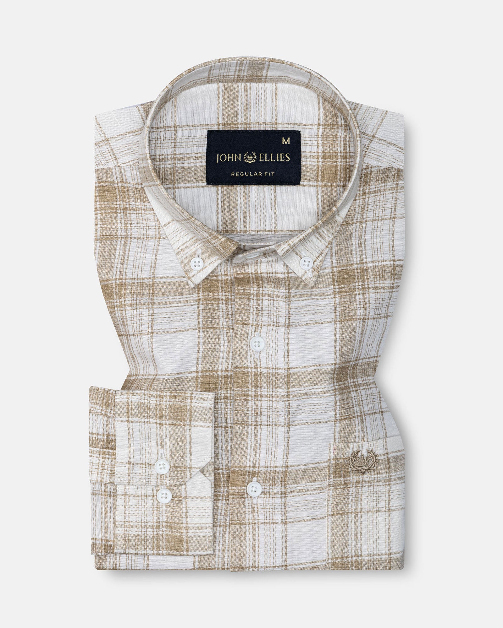 Kaish Coffee Check Button Down Linen Shirt - John Ellies