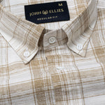 Kaish Coffee Check Button Down Linen Shirt - John Ellies