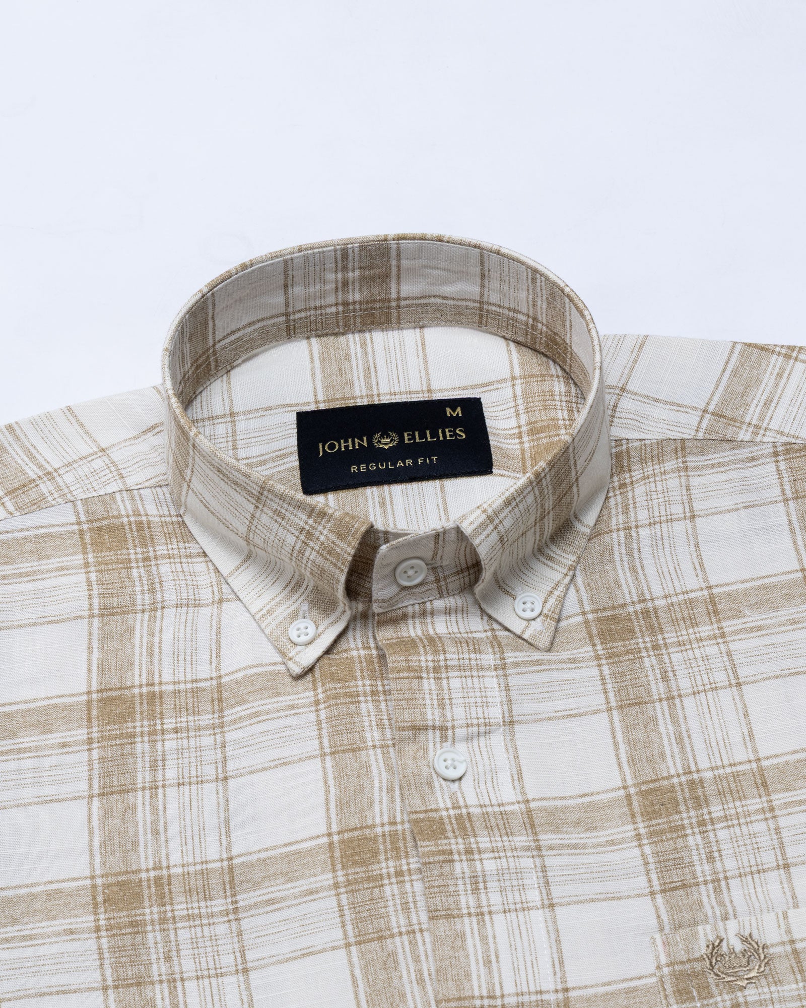 Kaish Coffee Check Button Down Linen Shirt - John Ellies