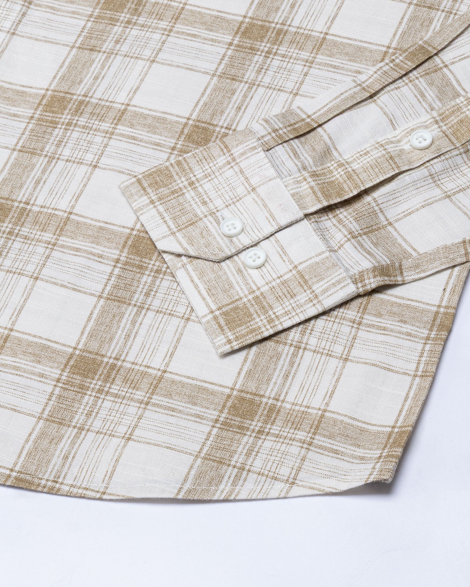 Kaish Coffee Check Button Down Linen Shirt - John Ellies