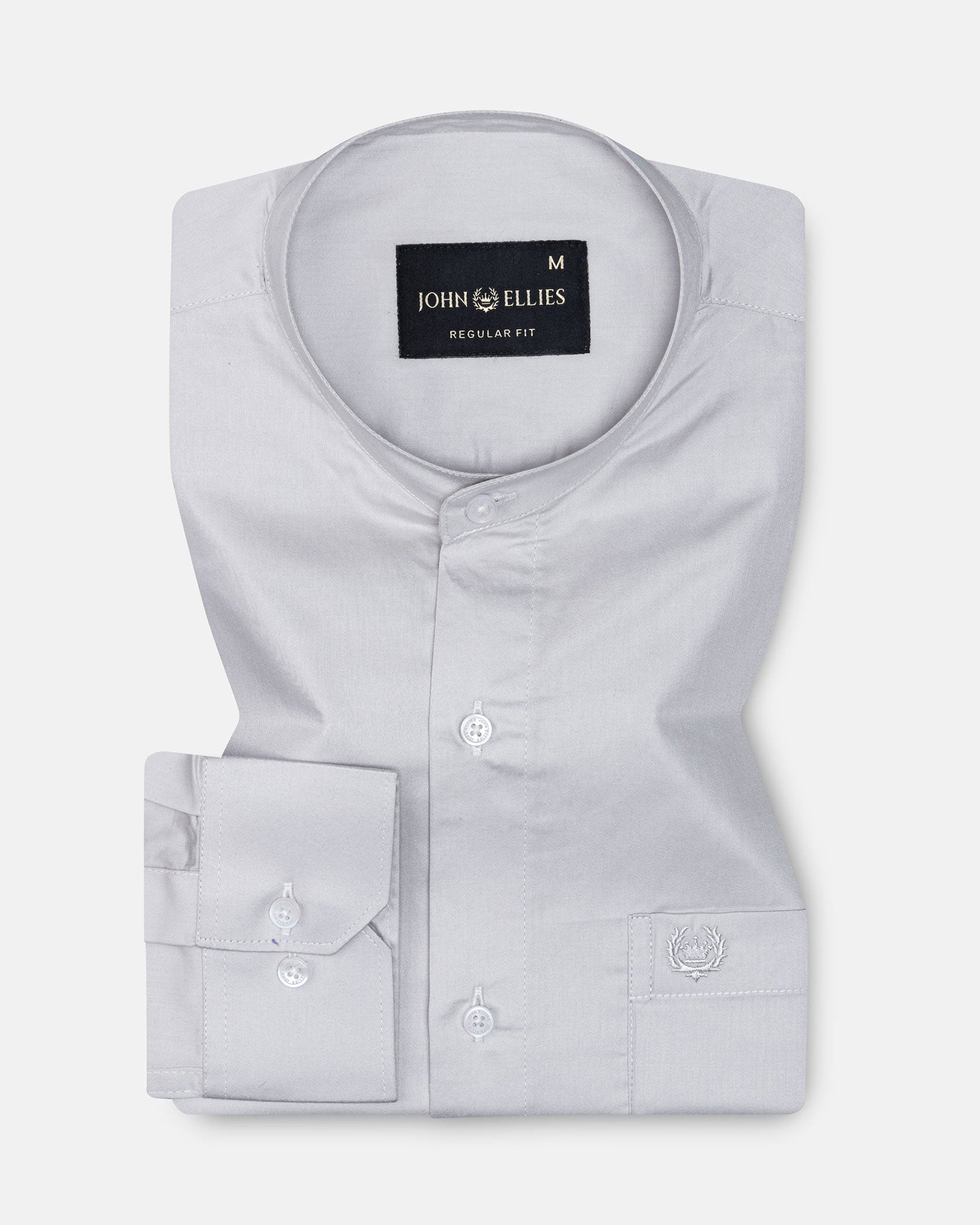 Arden Silver Plain Mandarin Giza Cotton Shirt - John Ellies