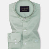 Arden Olive Plain Mandarin Giza Cotton Shirt - John Ellies