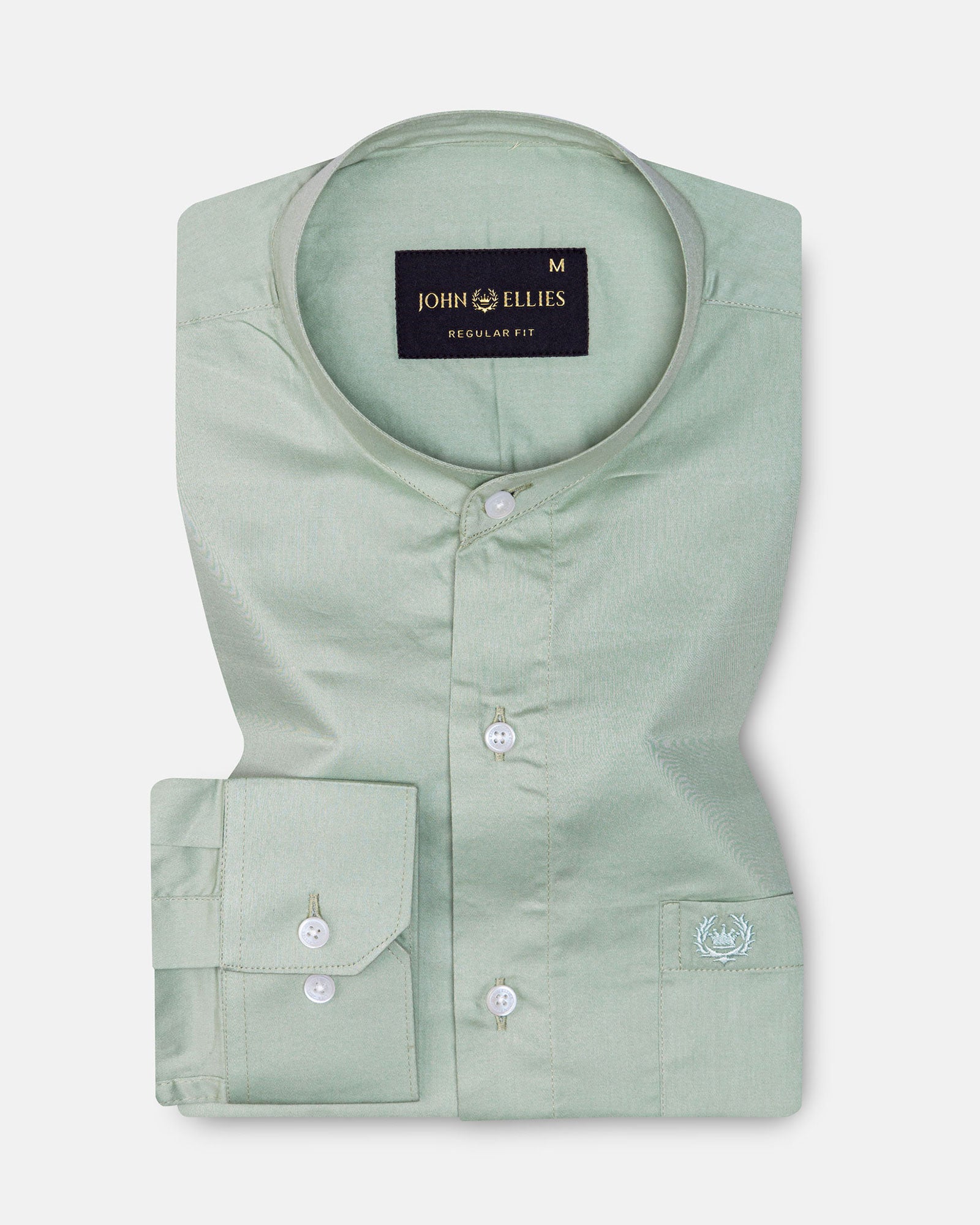 Arden Olive Plain Mandarin Giza Cotton Shirt - John Ellies