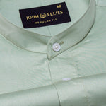 Arden Olive Plain Mandarin Giza Cotton Shirt - John Ellies