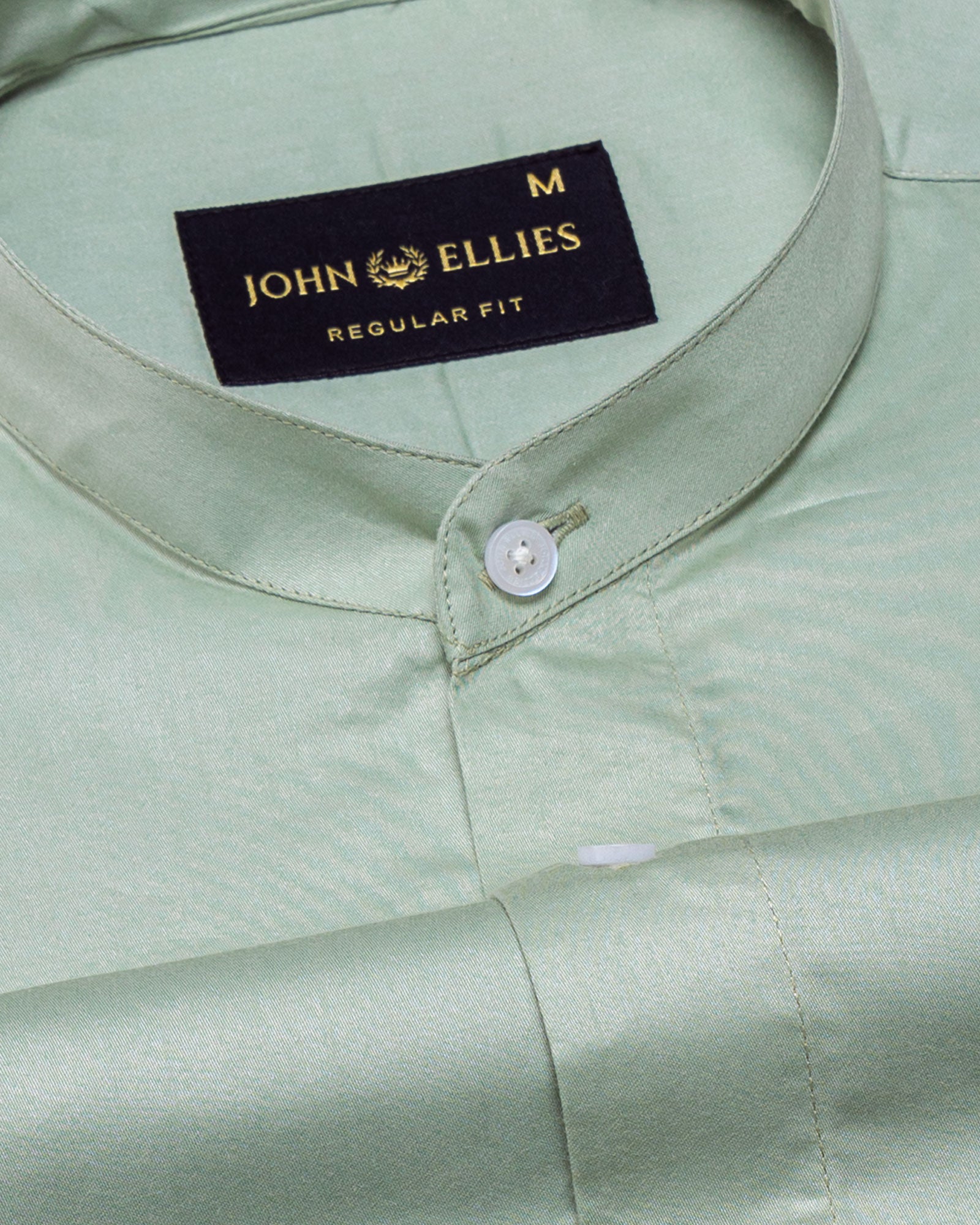 Arden Olive Plain Mandarin Giza Cotton Shirt - John Ellies
