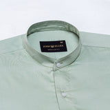 Arden Olive Plain Mandarin Giza Cotton Shirt - John Ellies