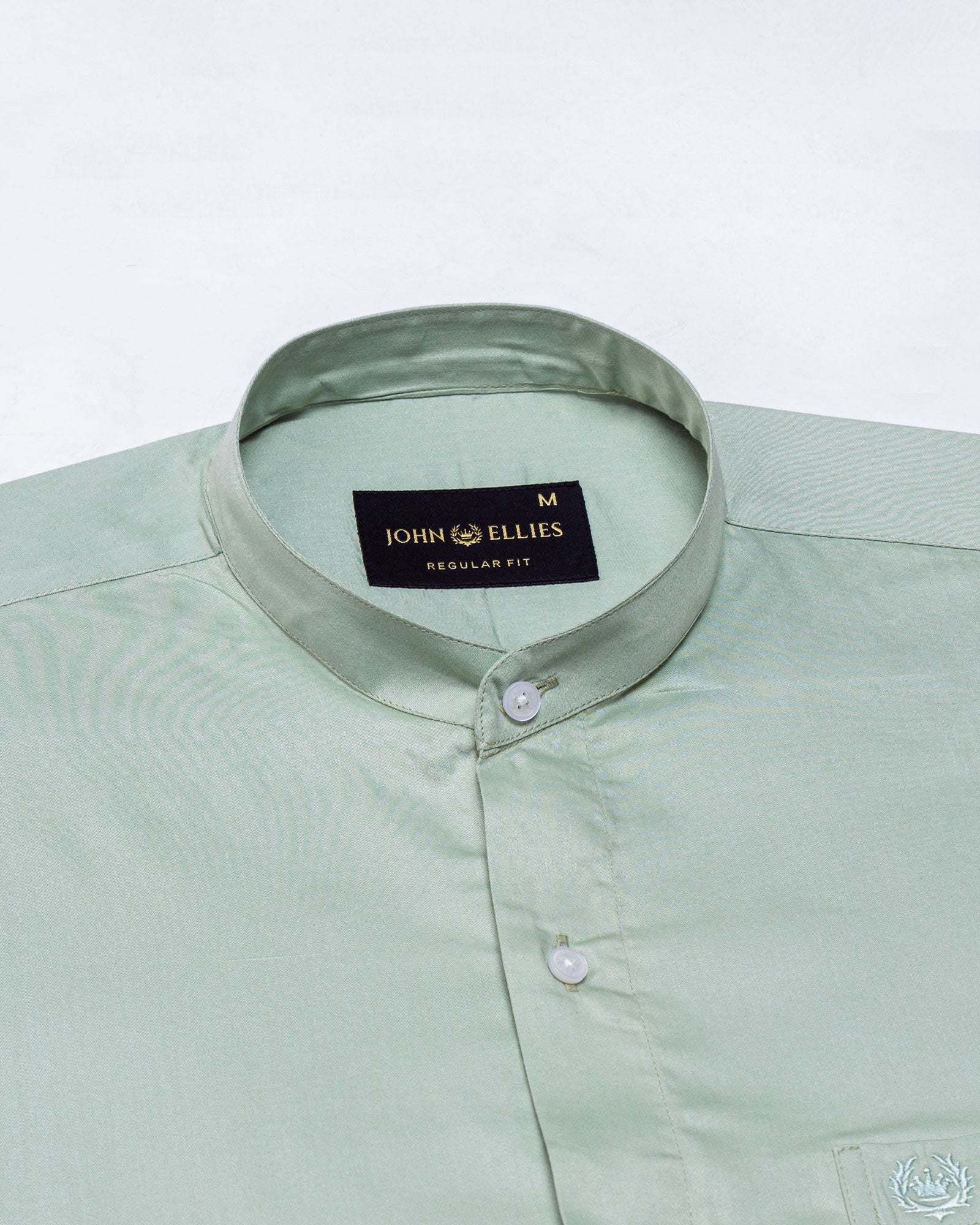Arden Olive Plain Mandarin Giza Cotton Shirt - John Ellies
