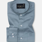 Arden Dusty Teal Plain Mandarin Giza Cotton Shirt - John Ellies