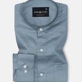 Arden Dusty Teal Plain Mandarin Giza Cotton Shirt - John Ellies