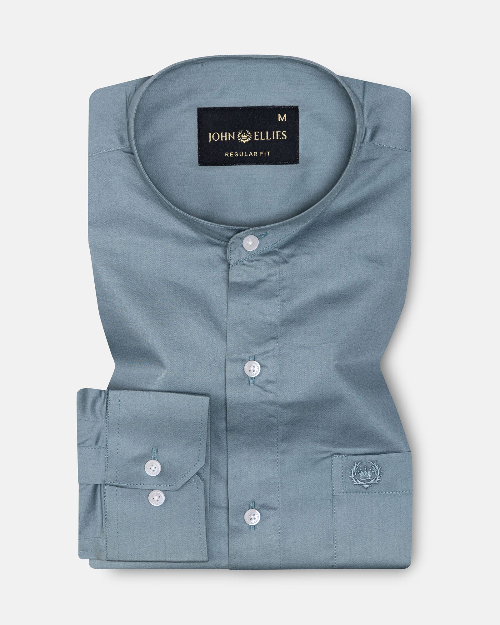 Arden Dusty Teal Plain Mandarin Giza Cotton Shirt - John Ellies