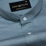 Arden Dusty Teal Plain Mandarin Giza Cotton Shirt - John Ellies