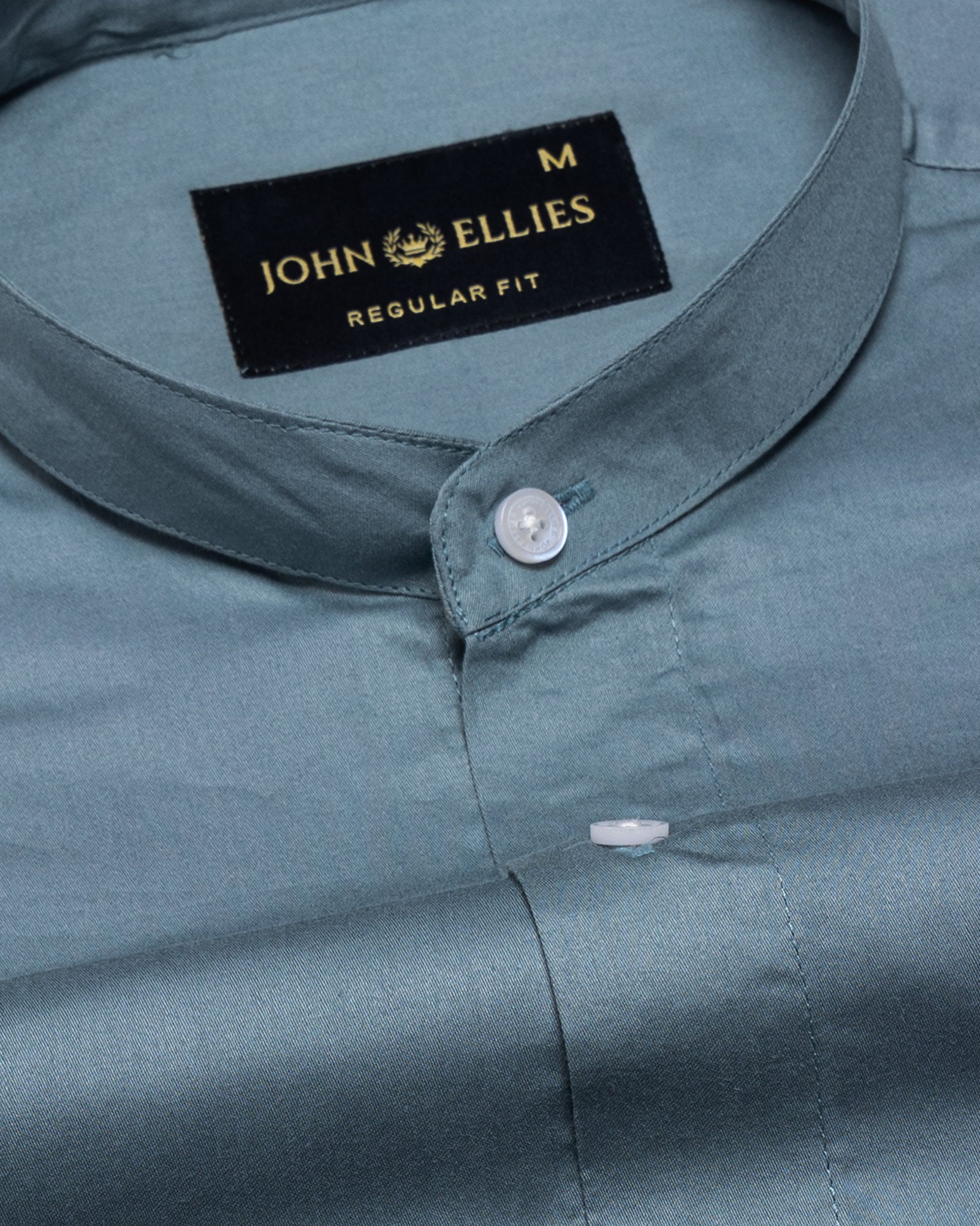Arden Dusty Teal Plain Mandarin Giza Cotton Shirt - John Ellies