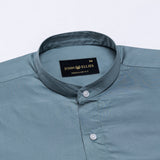 Arden Dusty Teal Plain Mandarin Giza Cotton Shirt - John Ellies
