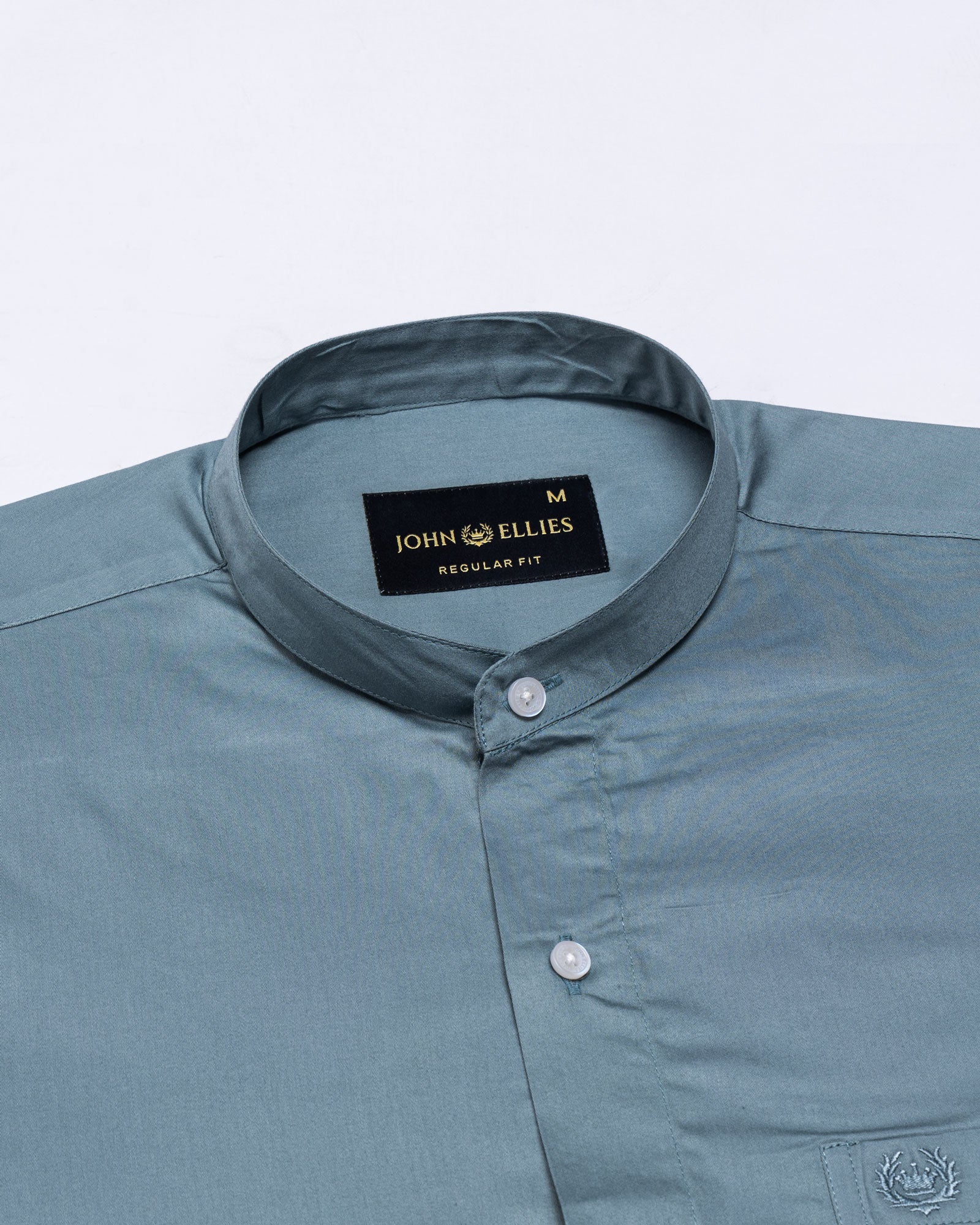 Arden Dusty Teal Plain Mandarin Giza Cotton Shirt - John Ellies