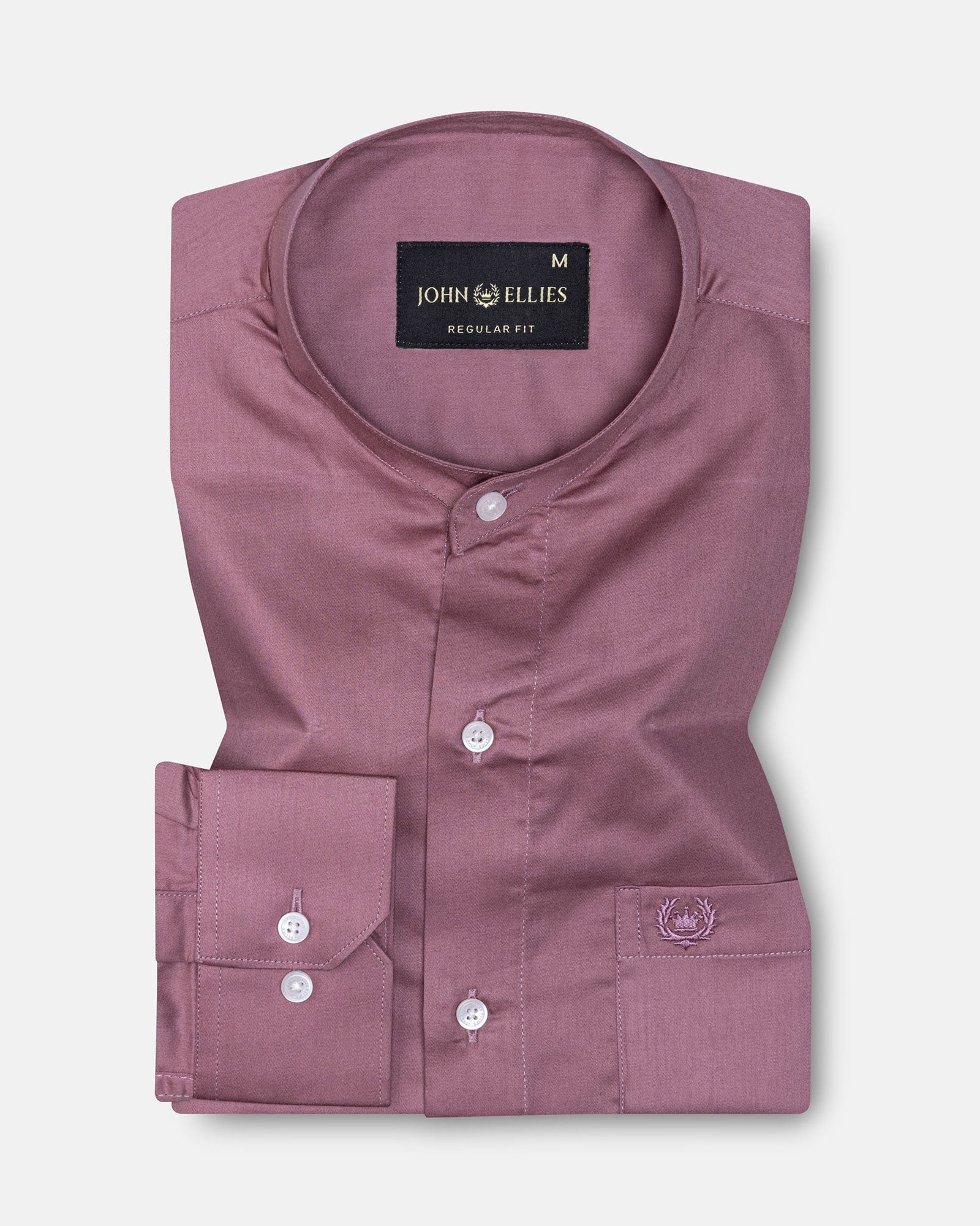 Arden Maroon Plain Mandarin Giza Cotton Shirt - John Ellies