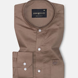 Arden Coffee Plain Mandarin Giza Cotton Shirt - John Ellies