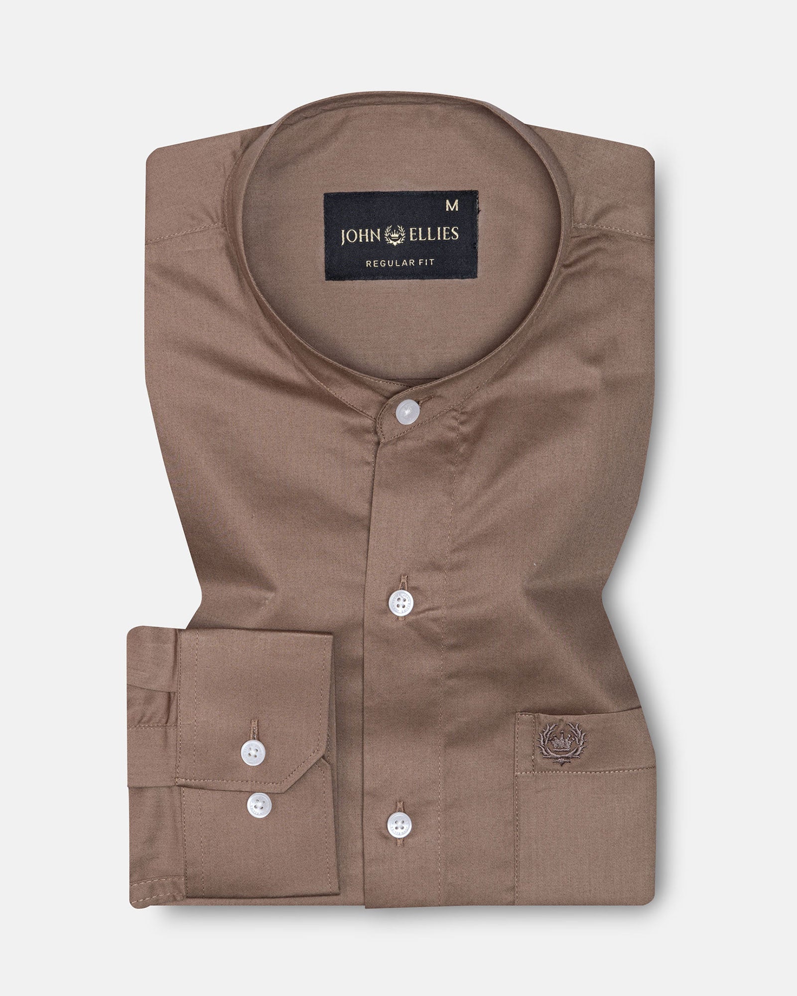 Arden Coffee Plain Mandarin Giza Cotton Shirt - John Ellies