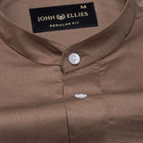 Arden Coffee Plain Mandarin Giza Cotton Shirt - John Ellies