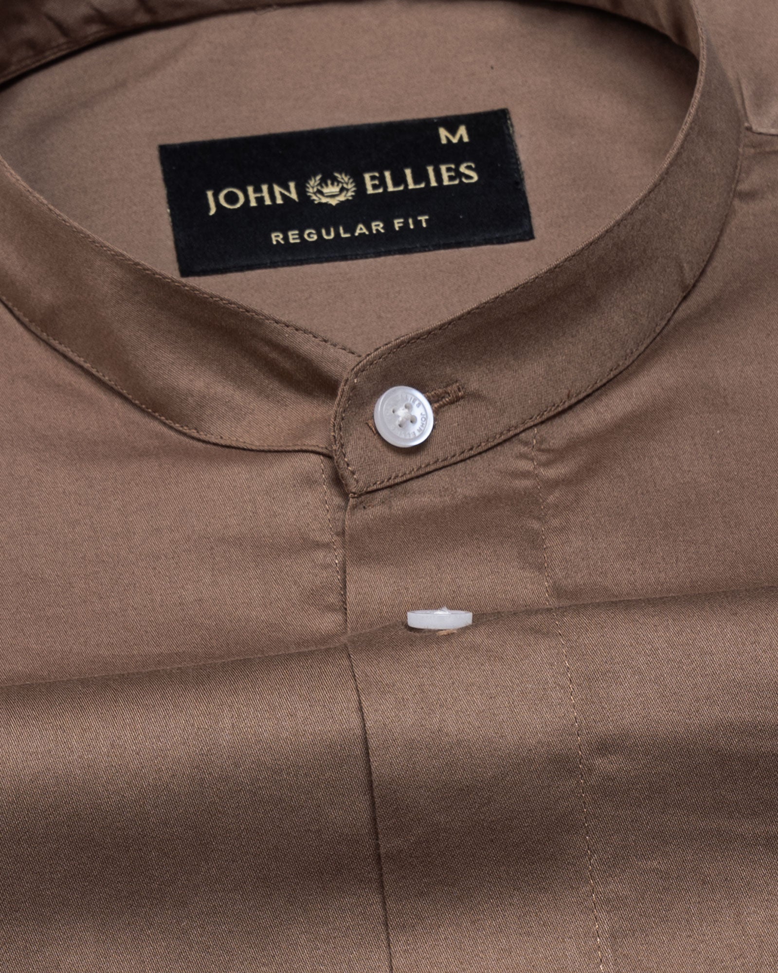 Arden Coffee Plain Mandarin Giza Cotton Shirt - John Ellies