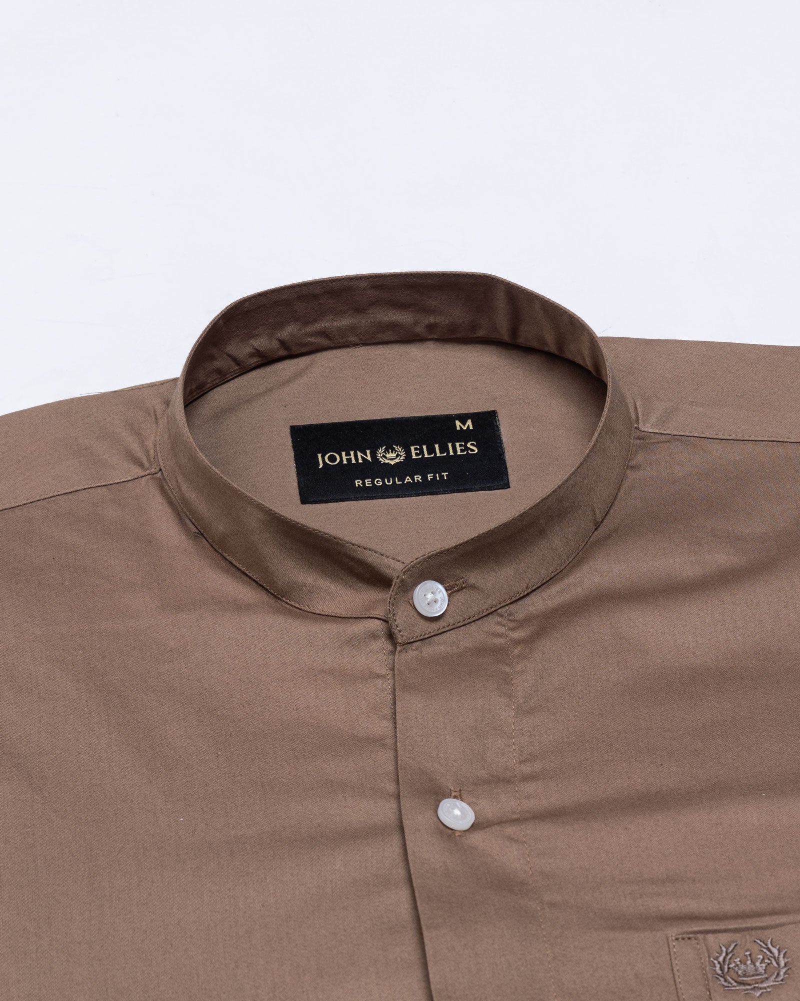 Arden Coffee Plain Mandarin Giza Cotton Shirt - John Ellies