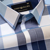Fester Navy & Sky Check Cotton Shirt - John Ellies
