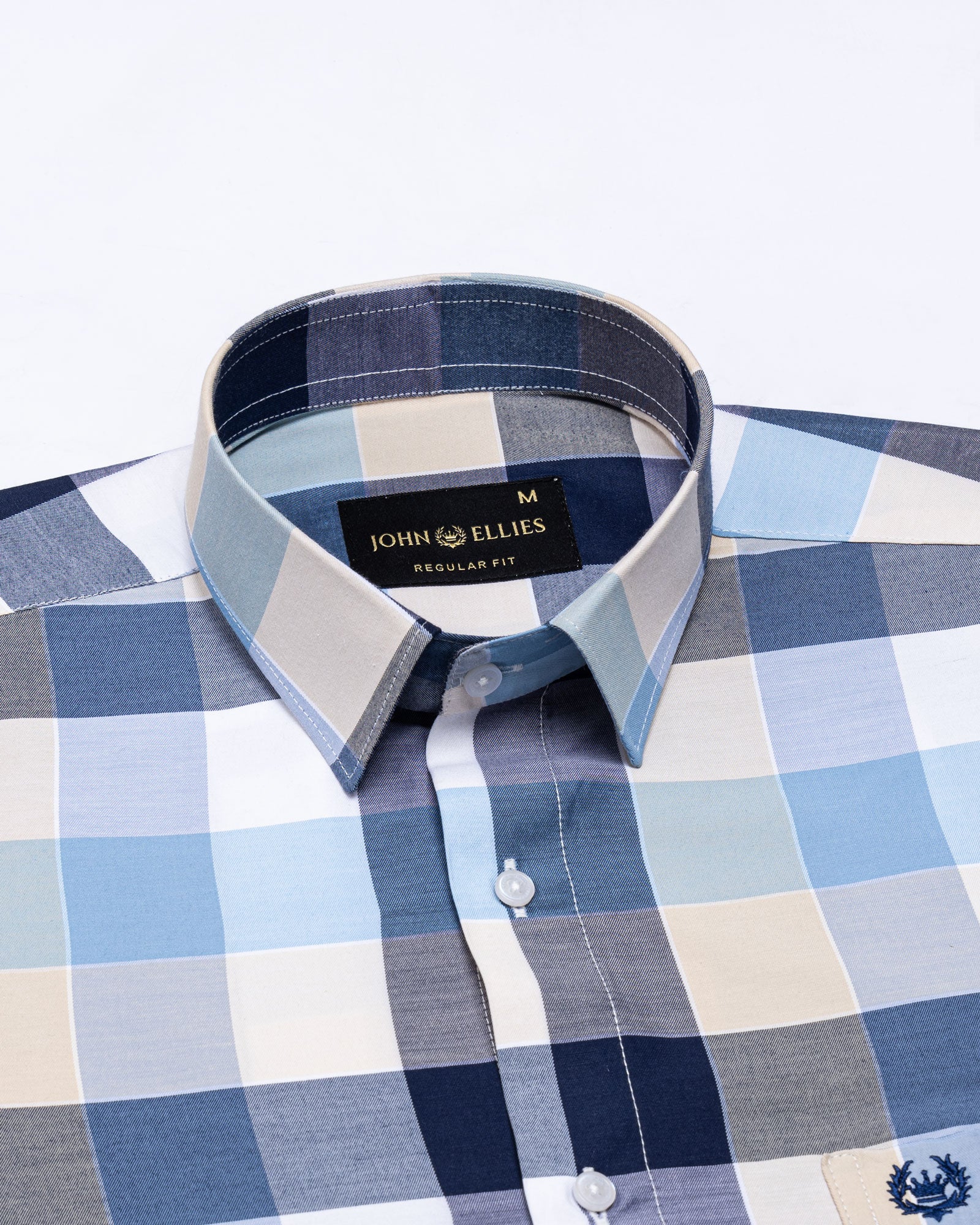 Fester Navy & Sky Check Cotton Shirt - John Ellies