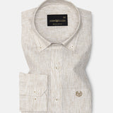 Macbeth Brown Stripe Button Down Linen Shirt - John Ellies