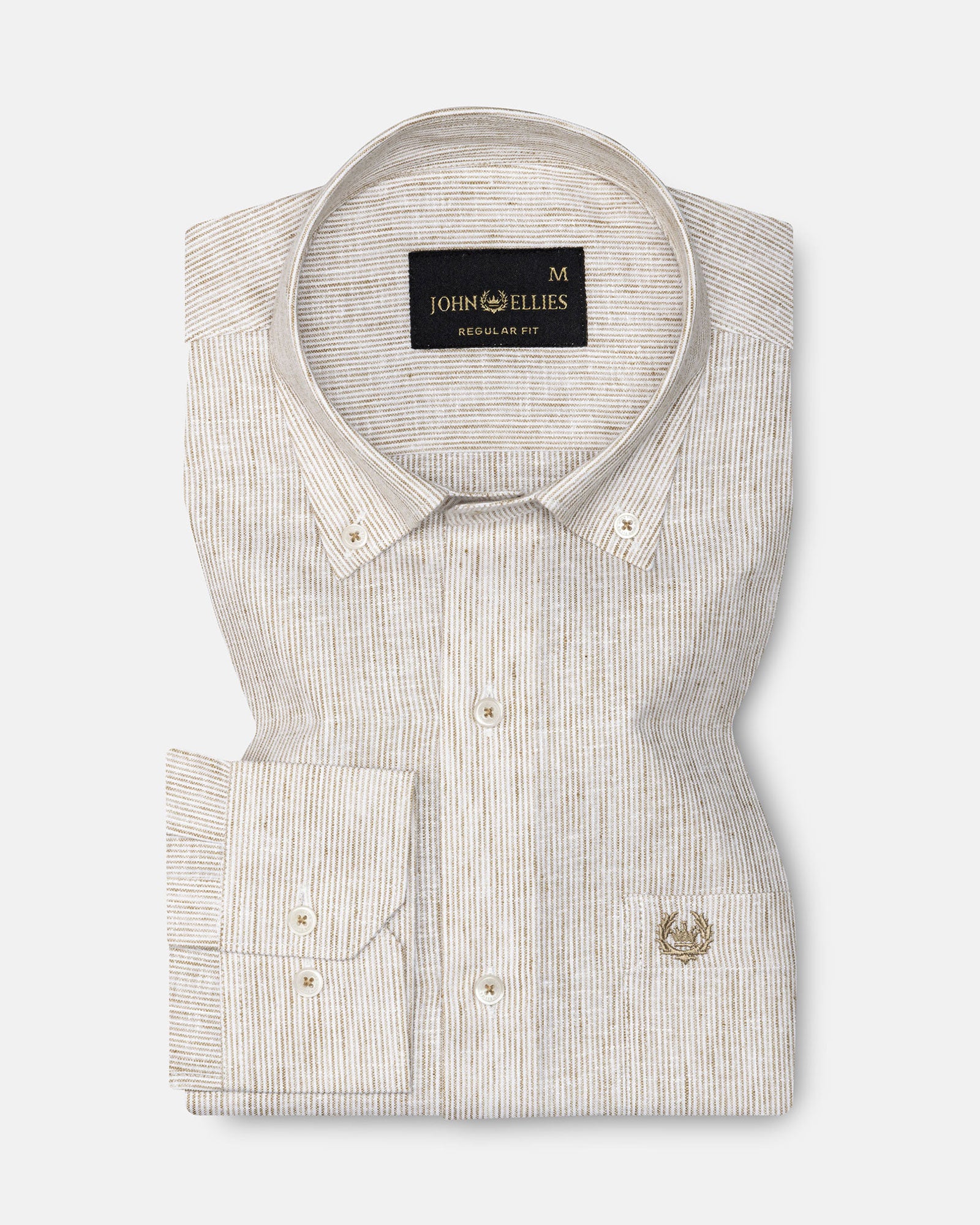 Macbeth Brown Stripe Button Down Linen Shirt - John Ellies