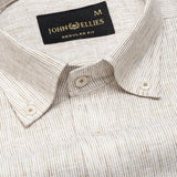 Macbeth Brown Stripe Button Down Linen Shirt - John Ellies