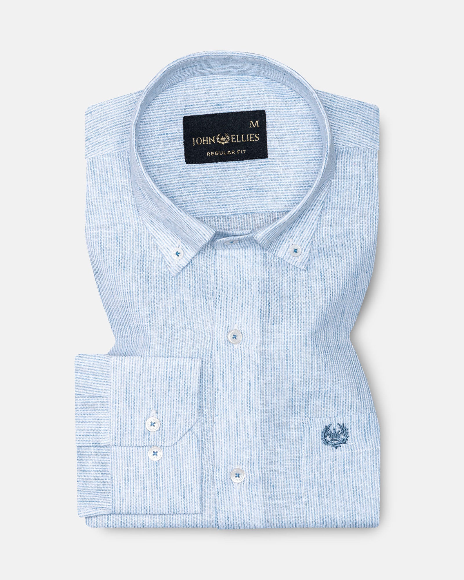Macbeth Sky Blue Stripe Button Down Linen Shirt - John Ellies