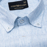 Macbeth Sky Blue Stripe Button Down Linen Shirt - John Ellies