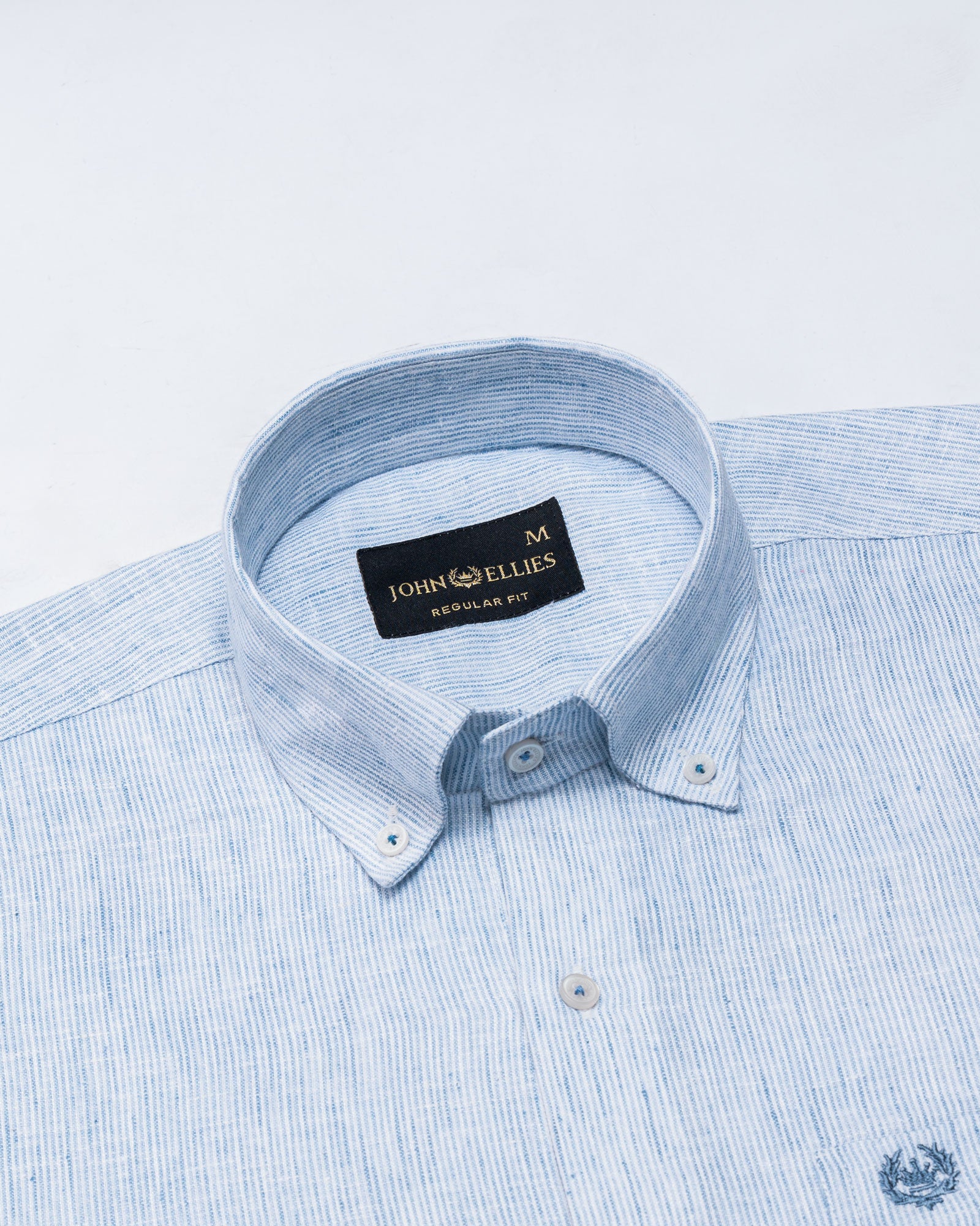 Macbeth Sky Blue Stripe Button Down Linen Shirt - John Ellies