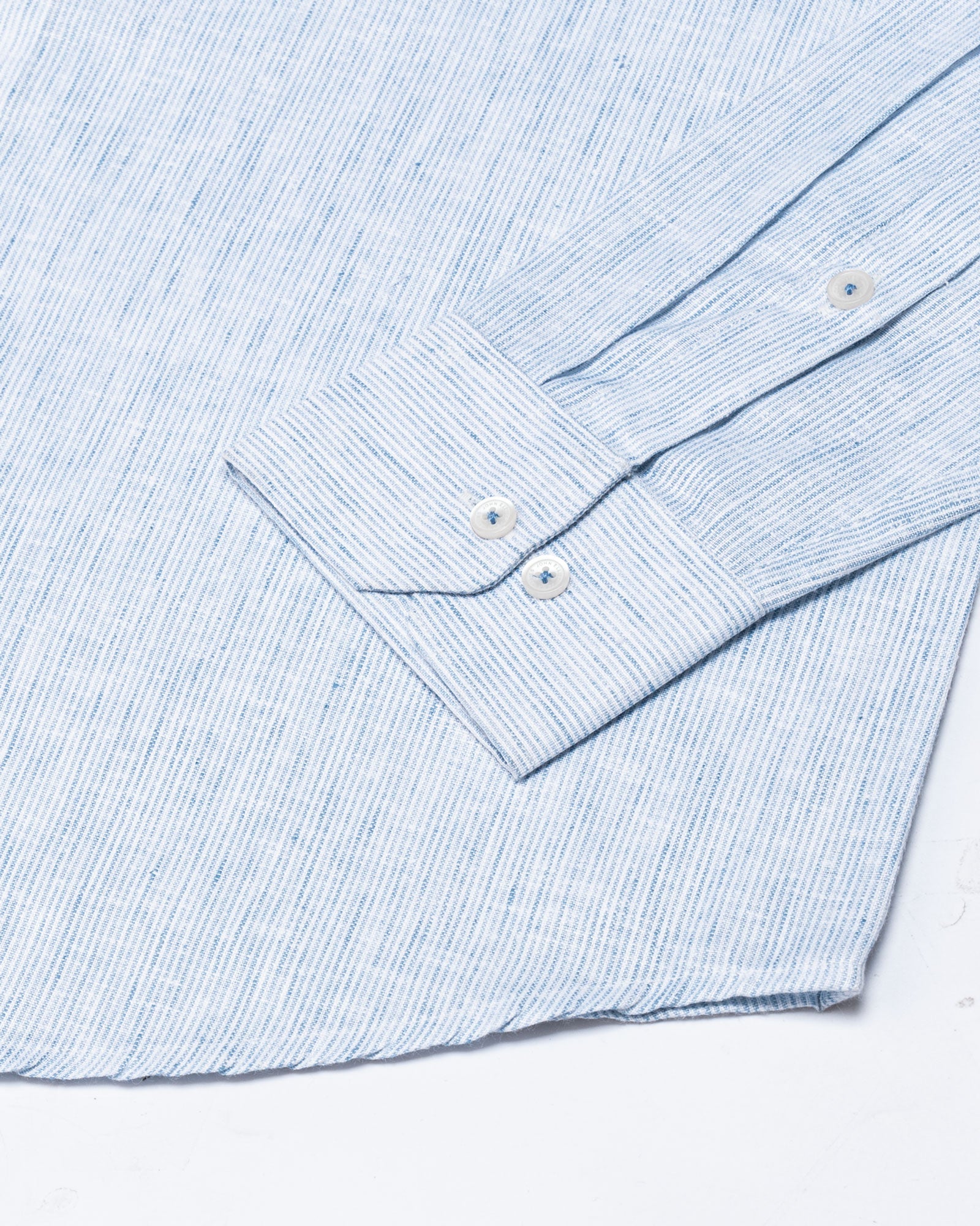 Macbeth Sky Blue Stripe Button Down Linen Shirt - John Ellies