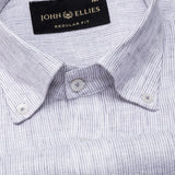 Macbeth Purple Stripe Button Down Linen Shirt - John Ellies