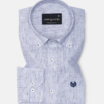 Macbeth Navy Blue Stripe Button Down Linen Shirt - John Ellies