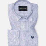 Macbeth Navy Blue Stripe Button Down Linen Shirt - John Ellies