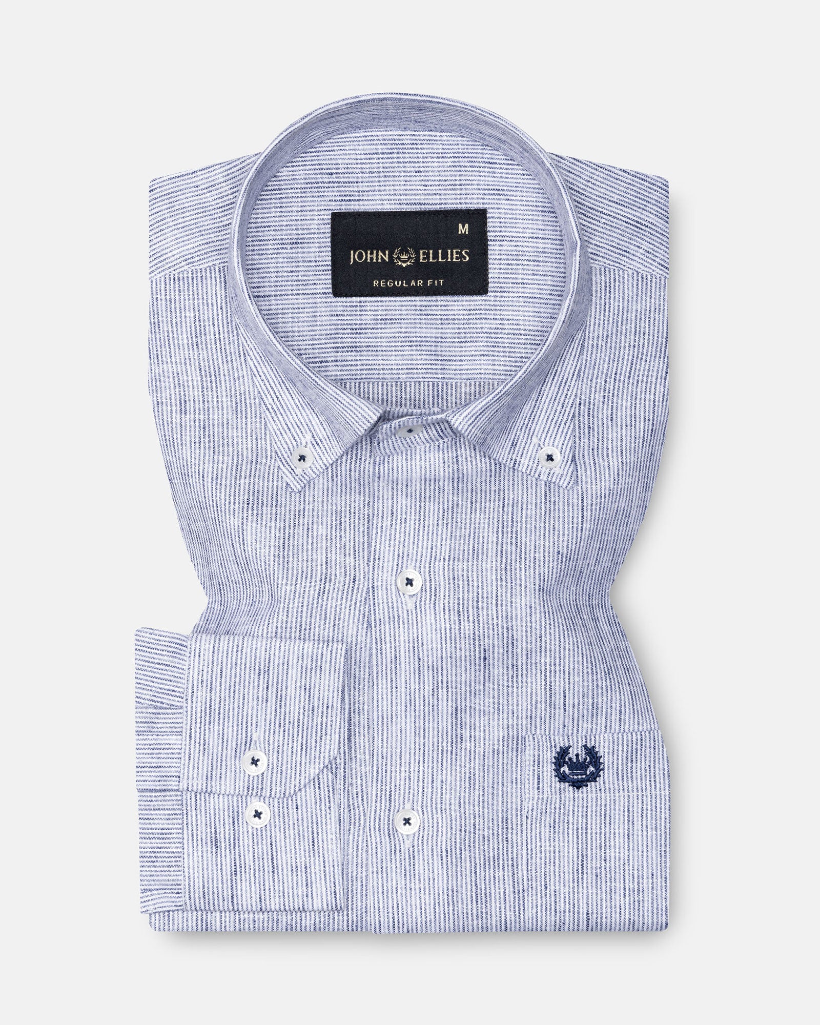 Macbeth Navy Blue Stripe Button Down Linen Shirt - John Ellies