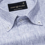 Macbeth Navy Blue Stripe Button Down Linen Shirt - John Ellies