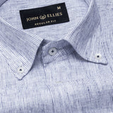 Macbeth Navy Blue Stripe Button Down Linen Shirt - John Ellies