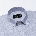 Macbeth Navy Blue Stripe Button Down Linen Shirt - John Ellies