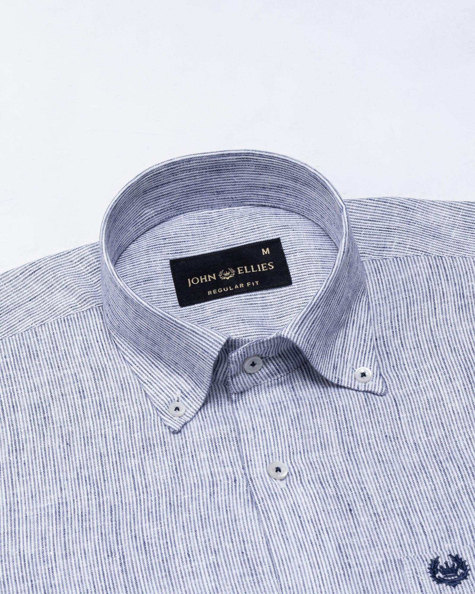 Macbeth Navy Blue Stripe Button Down Linen Shirt - John Ellies