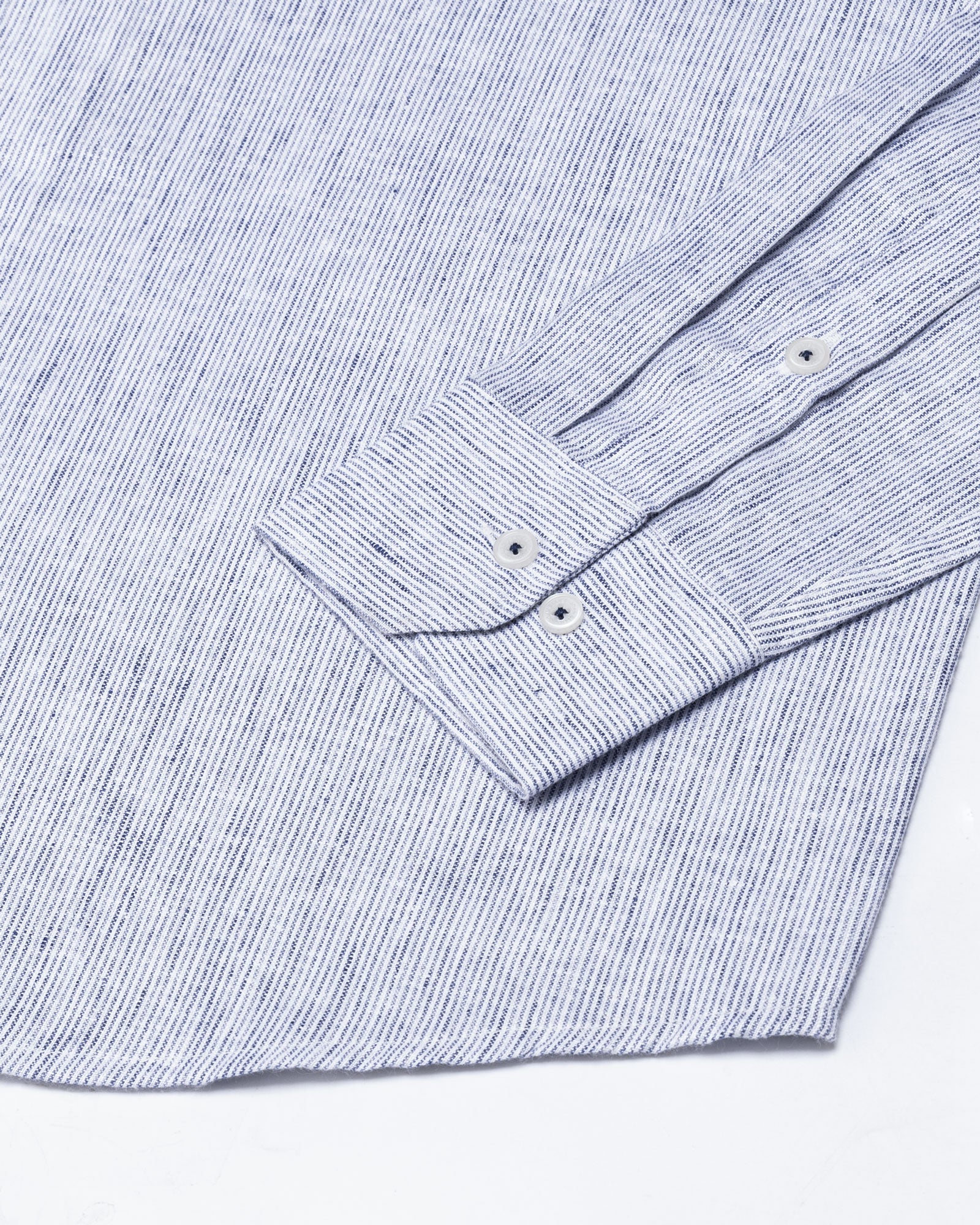 Macbeth Navy Blue Stripe Button Down Linen Shirt - John Ellies
