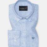 Isaac Blue Check Button Down Linen Shirt - John Ellies