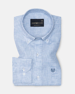 Isaac Blue Check Button Down Linen Shirt - John Ellies