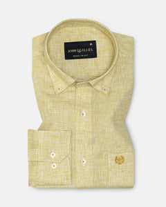 Isaac Yellow Check Button Down Linen Shirt - John Ellies